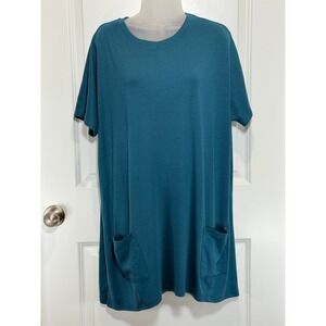 NWT Poetsky Teal Blue Short Sleeve Pocket Tunic Dress XL X-Large Oversized Shirt